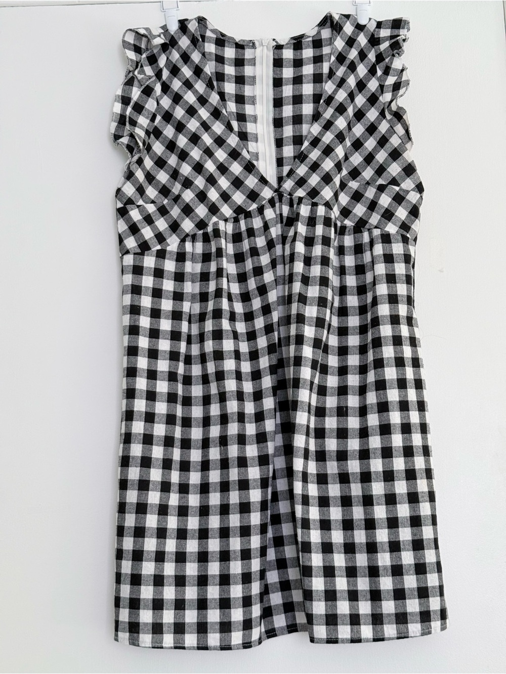 SHEIN Black & White Gingham Ruffle Sleeve Dress